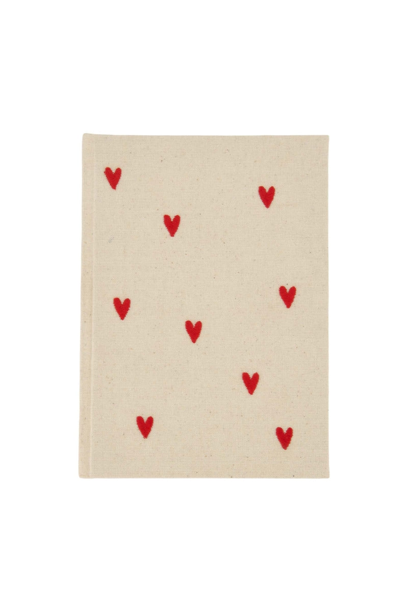 Notitieboek linnen hartjes rood