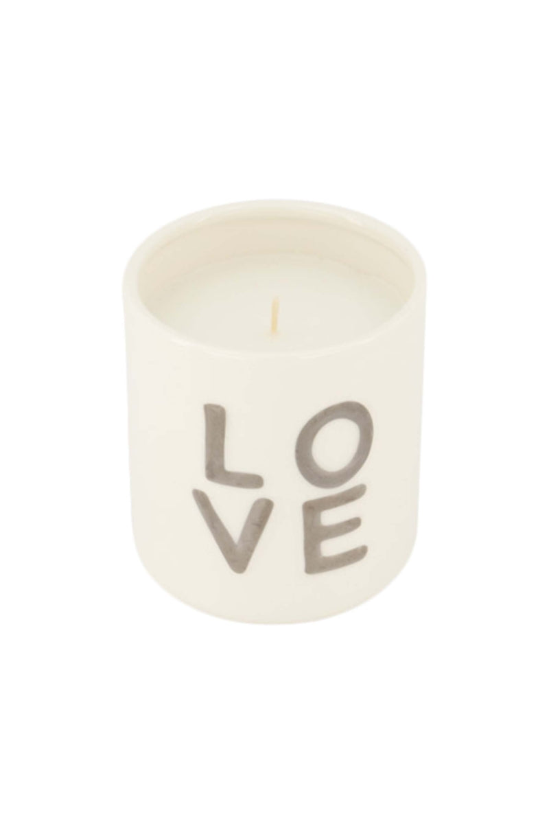Geurkaars keramiek love wit/zilver