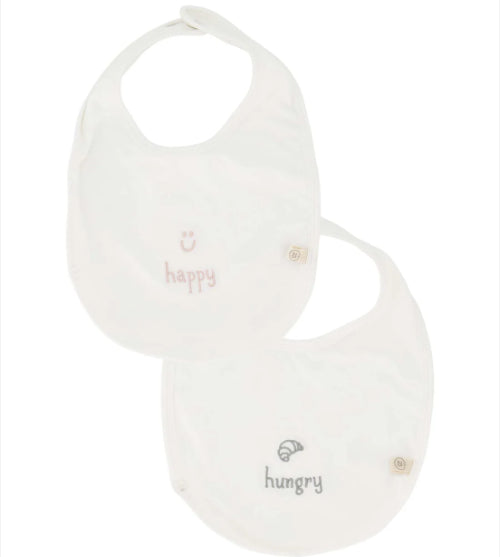 Set van 2 slabbetjes happy/hungry
