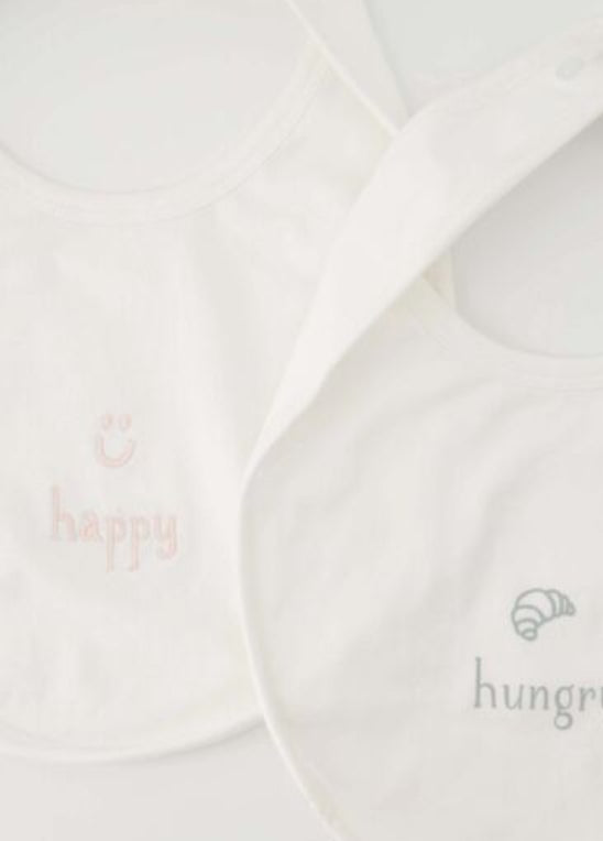 Set van 2 slabbetjes happy/hungry