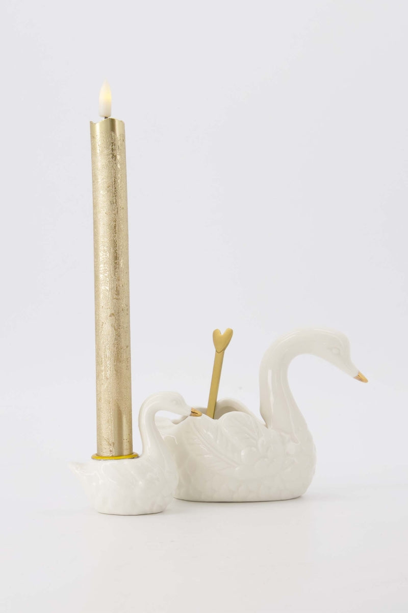 Waxinelichthouder keramiek zwaan