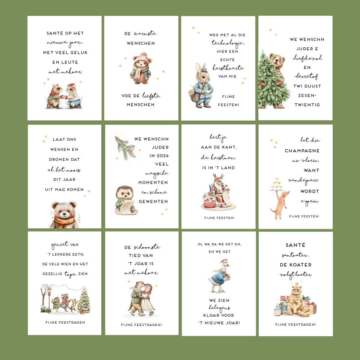 De Machtige Kerstkartjes Box (mix van 24 kaarten)