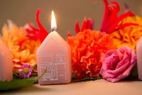 Kaars - klein huisje zomer roze