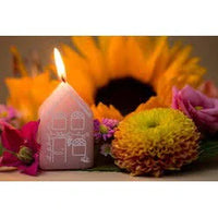 Kaars - klein huisje zomer roze