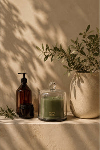 Geurkaars glas met stolp - Happy home